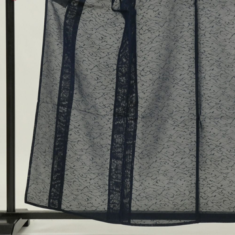 中古）夏紬 濃紺 波 すかし柄 S【身丈】158.5cm【裄丈】62cm