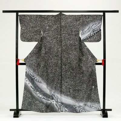 中古）九寸名古屋帯 黒 カジュアル 塩瀬 金彩 花