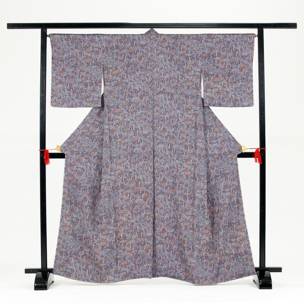 中古）江戸小紋 カジュアル 紫 袷 洒落 鮫にあられ S【身丈】157.5cm