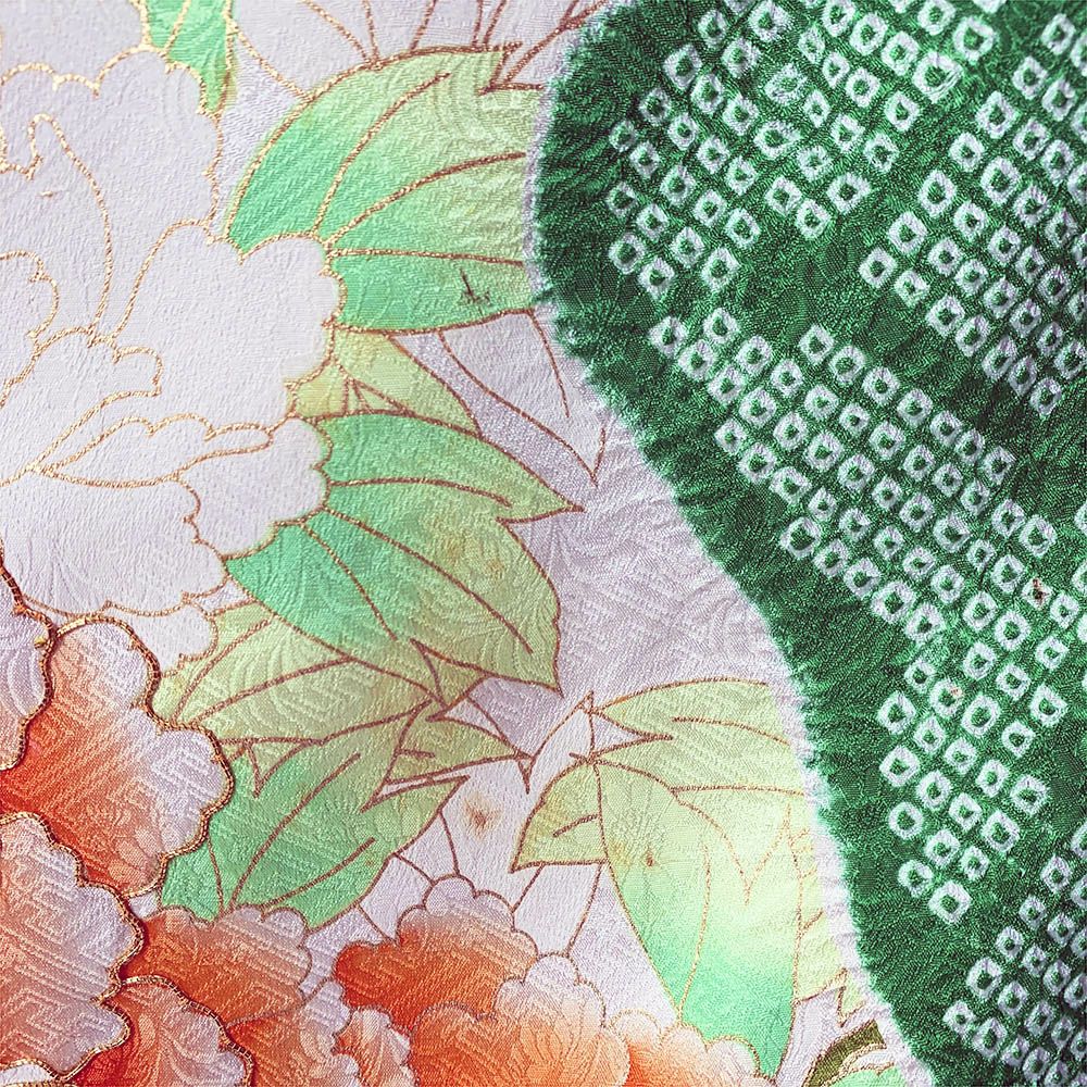 中古）振袖 緑地 古典 絞り 刺繍 成人式 結婚式 卒業式 レトロ 袷 M