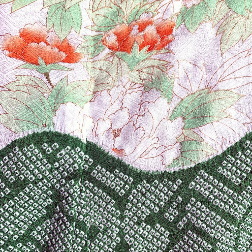 中古）振袖 緑地 古典 絞り 刺繍 成人式 結婚式 卒業式 レトロ 袷 M