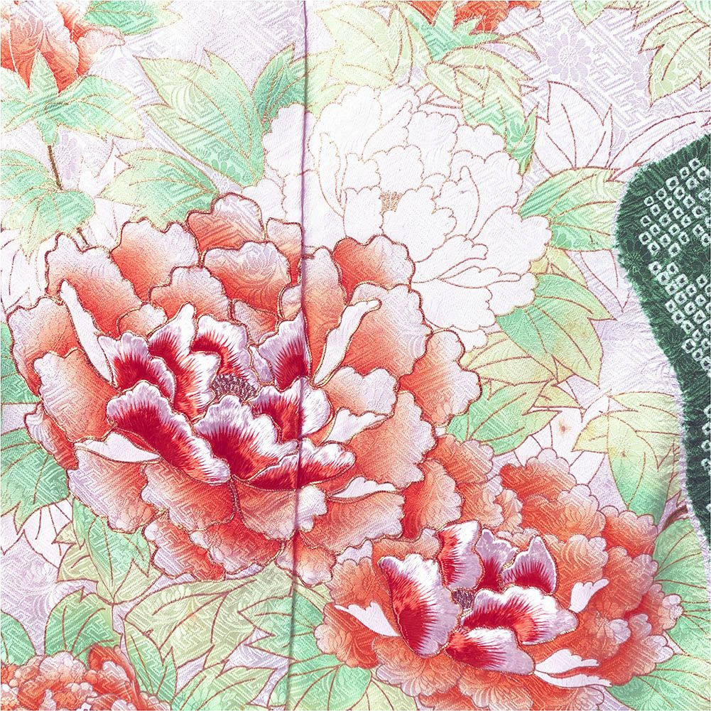 中古）振袖 緑地 古典 絞り 刺繍 成人式 結婚式 卒業式 レトロ 袷 M