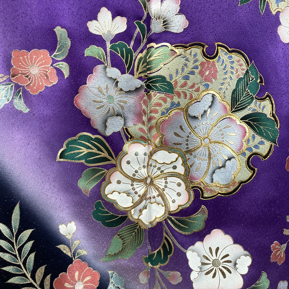 中古）振袖 紫地 金彩 雪輪 花柄 金通し フォーマル 袷 M【身丈】162cm