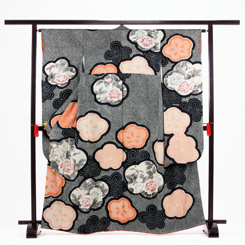 中古）振袖 水色 たたき染め 睡蓮 秋山庄太郎 袷 M【身丈】161.5cm【裄