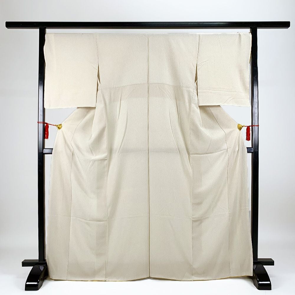 中古）小紋 ベージュ地 疋田 鹿の子風 袷 M【身丈】161cm【裄丈】67.5cm