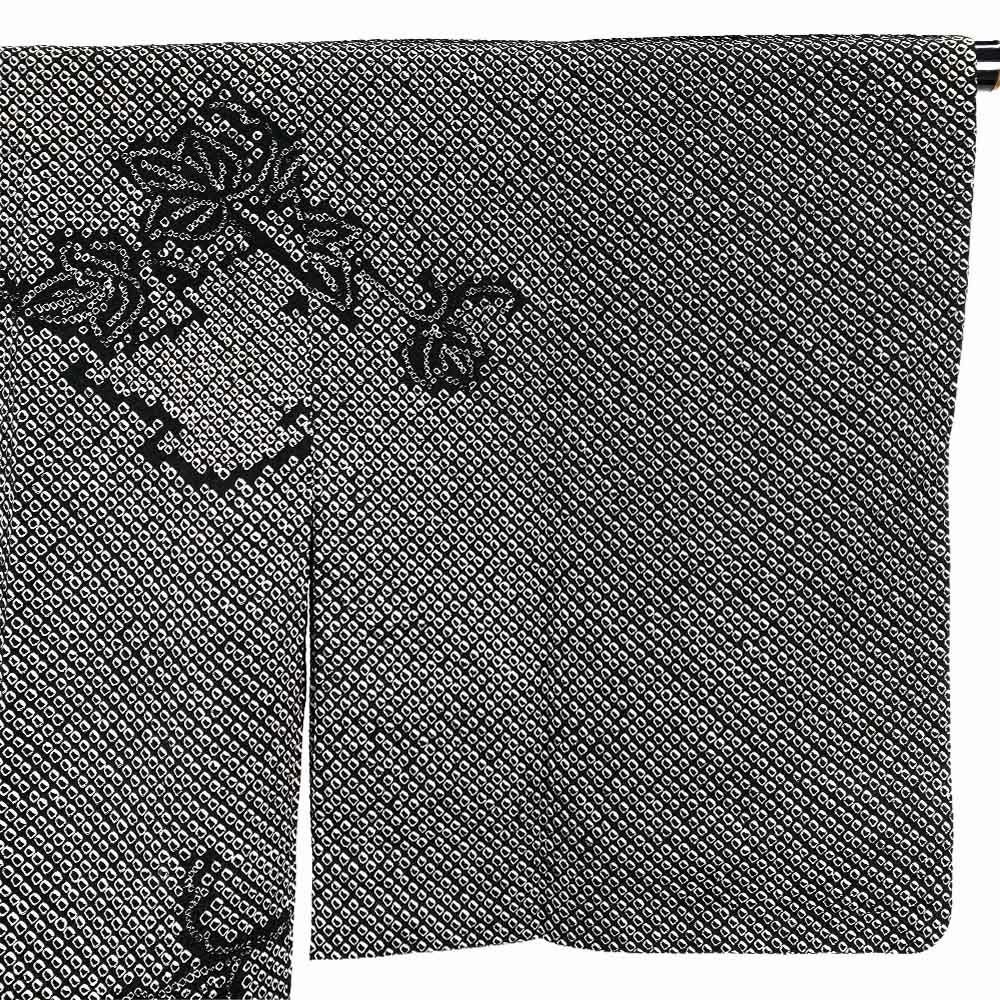 中古）道行コート 黒 袷 絞り 蔦 モノトーン クール【身丈】83.5cm【裄