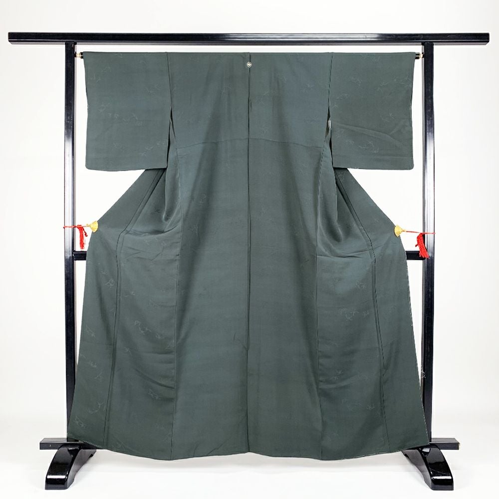 中古）色無地 紫地 地紋織り たたき風 本草木染作家 瑞宝 袷 SS【身丈