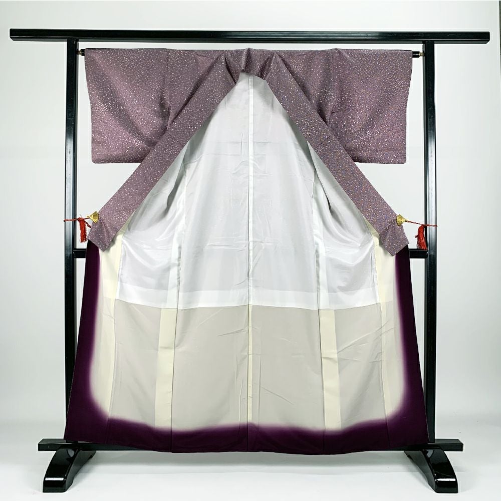 中古）江戸小紋 カジュアル 紫 袷 洒落 鮫にあられ S【身丈】157.5cm