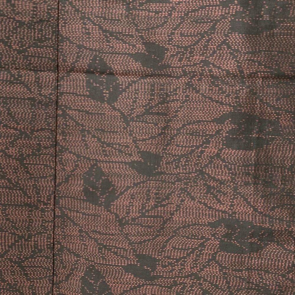 中古）大島紬 こげ茶 カジュアル 総柄 葉模様 袷 L【身丈】165.5cm【裄