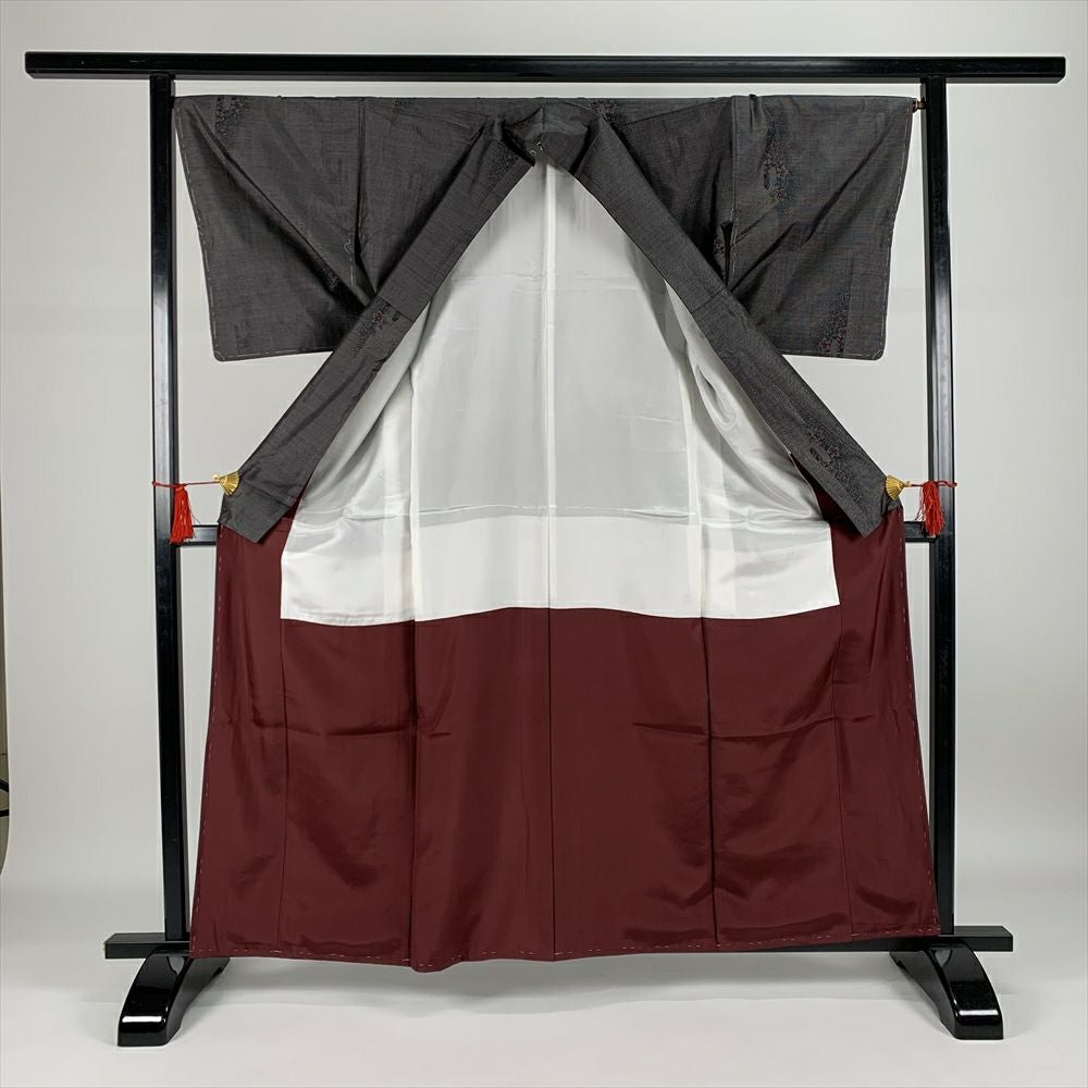 中古）大島紬 カジュアル 焦げ茶 袷 小花 壺垂れ風 S【身丈】157cm【裄