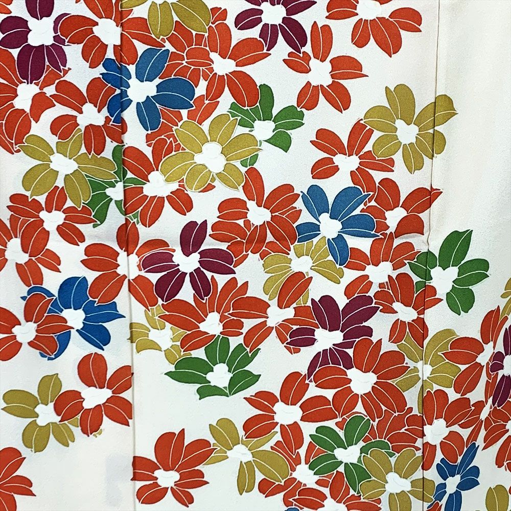 中古）訪問着 フォーマル ベージュ 袷 花 鮮やか【身丈】159.5cm【裄丈