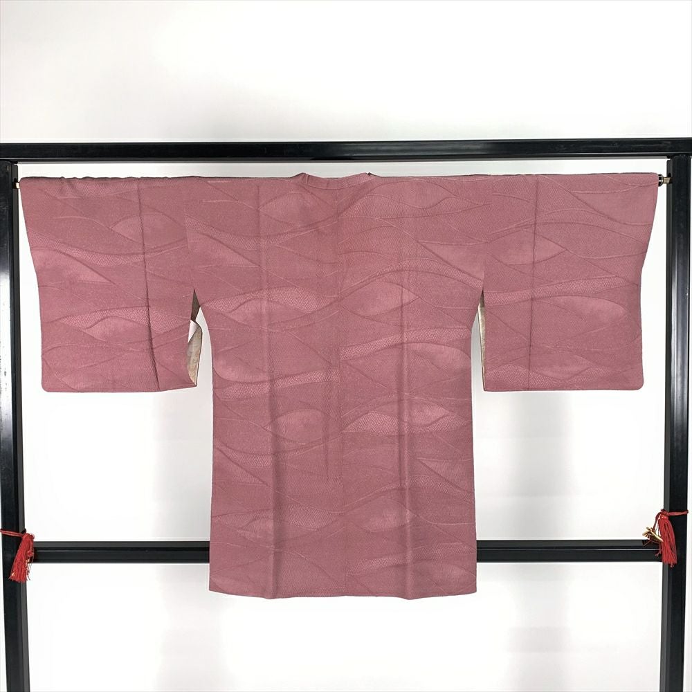（中古）道行コート カジュアル ピンク 袷 地紋織り 未洗い身丈85.5cm裄丈66.5cm