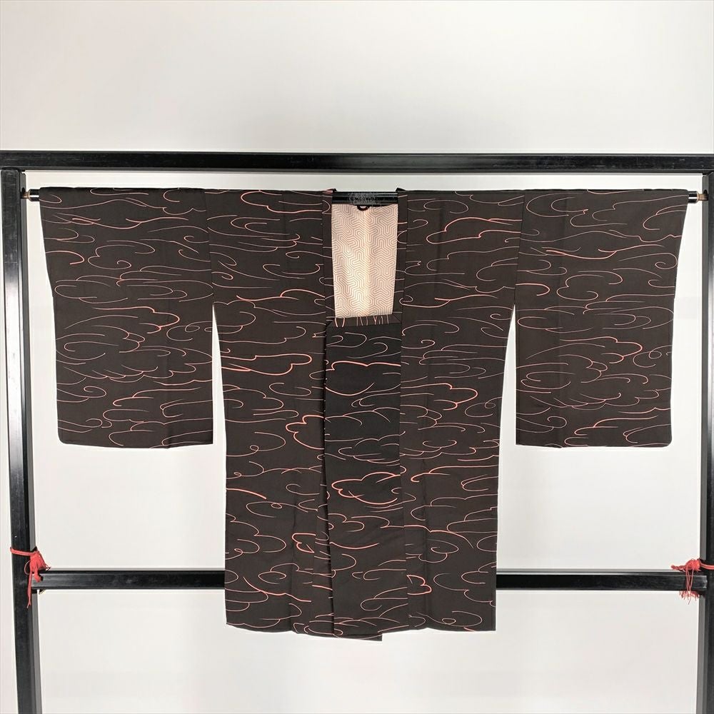 中古）道行コート 黒 袷 絞り 蔦 モノトーン クール【身丈】83.5cm【裄