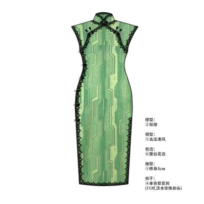 古法旗袍定制 小纹 青色 松竹梅图案 チャイナドレス 