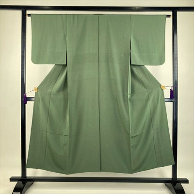 中古）単衣江戸小紋 緑 カジュアル 万筋 ひとえ SS【身丈】146.5cm【裄 