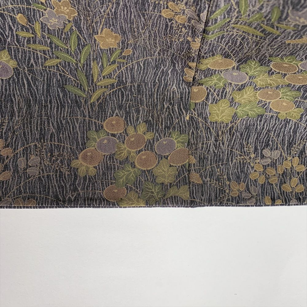 中古）訪問着 フォーマル 黒 袷 よろけ縞 古典柄 草花 S【身丈】156.5