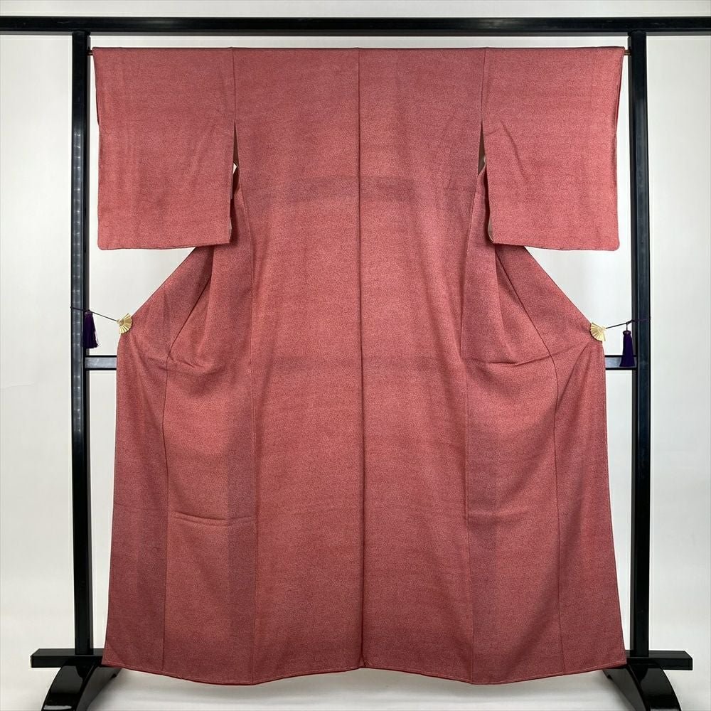 中古）江戸小紋 カジュアル 赤 袷 菊尽くし 総柄 内田秀一 S【身丈