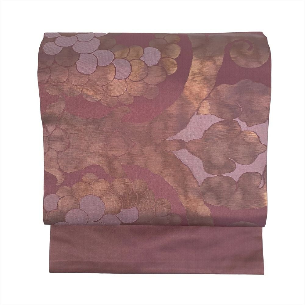 中古）九寸名古屋帯 臙脂 カジュアル 金糸 抽象柄 名古屋仕立て