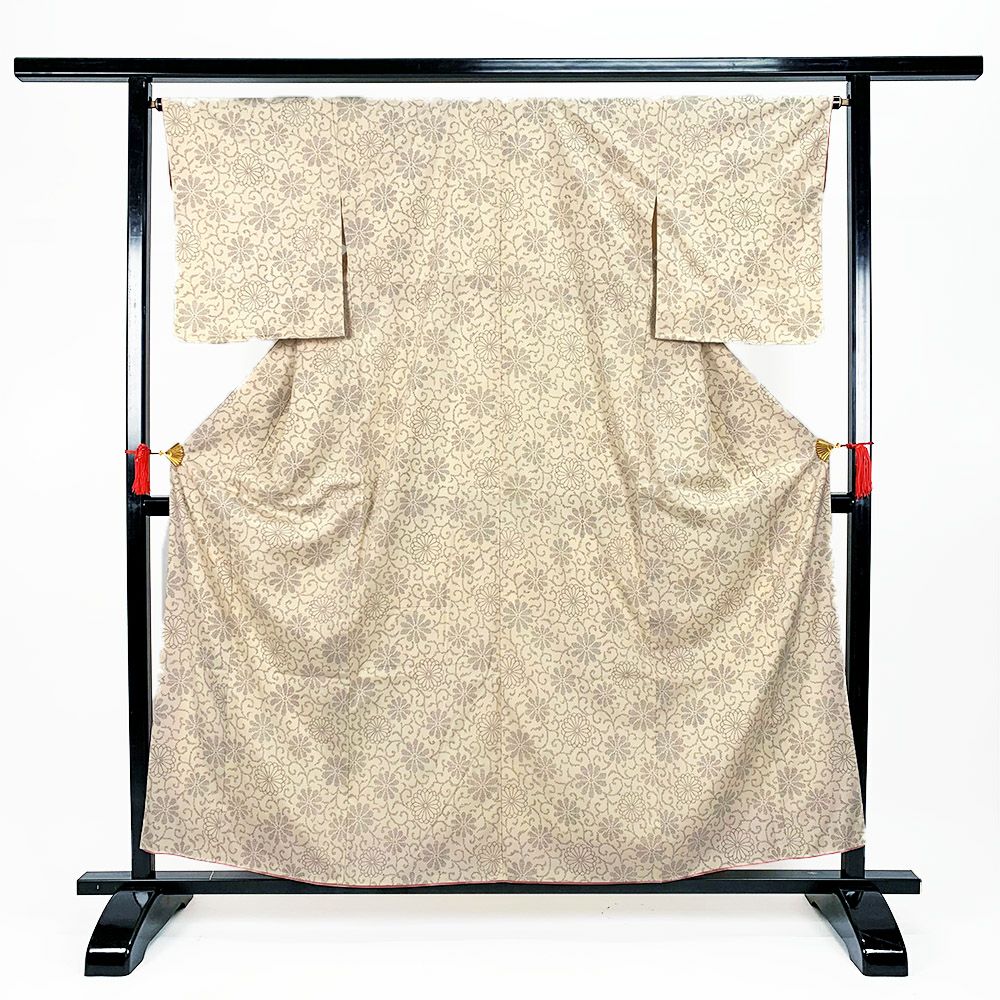 紬 身丈154.5cm 裄丈62cm 正絹 名品 【中古】 中古） 紬 紺色 カジュアル 紬 椿 袷 絹 【身丈】152cm【裄丈】67cm