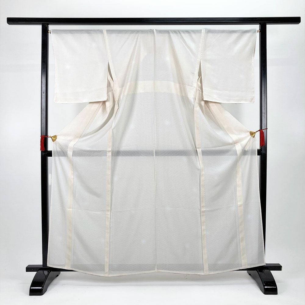 中古）夏色無地 白 カジュアル 蛍ぼかし 絽【身丈】159.5cm【裄丈】68cm