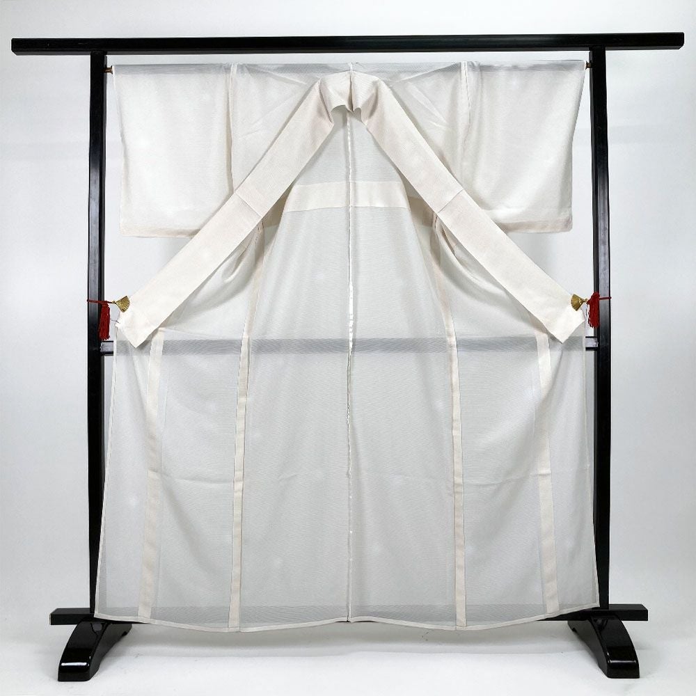 中古）夏色無地 白 カジュアル 蛍ぼかし 絽【身丈】159.5cm【裄丈】68cm