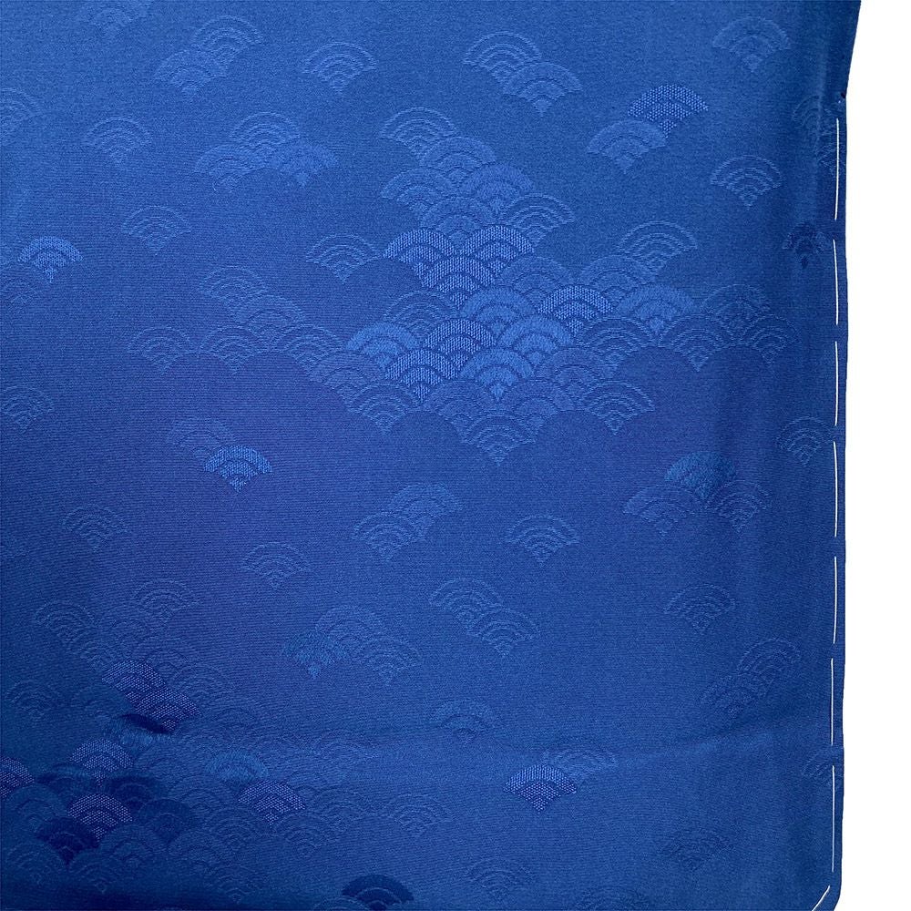 中古）単衣色無地 青 セミフォーマル 地紋織り 青海波 ひとえ M【身丈