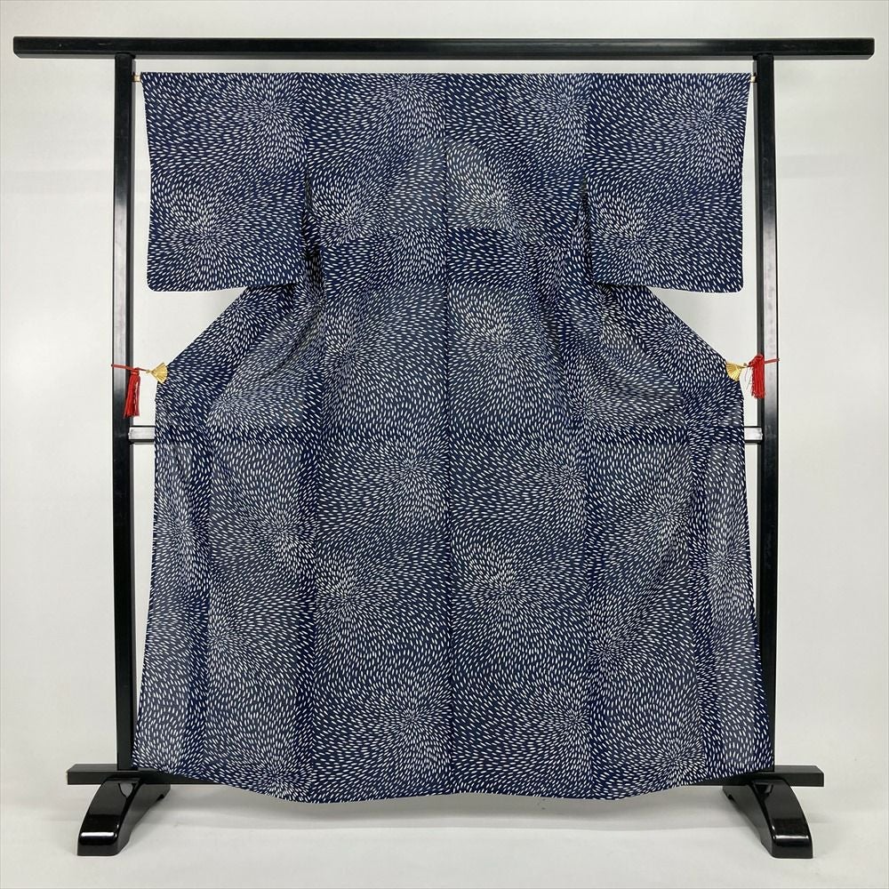 中古）夏小紋 紺 カジュアル 絽 狢菊（むじなぎく） S【身丈】158.5cm