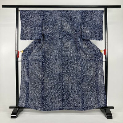 中古）夏小紋 紺 カジュアル 絽 狢菊（むじなぎく） S【身丈】158.5cm 