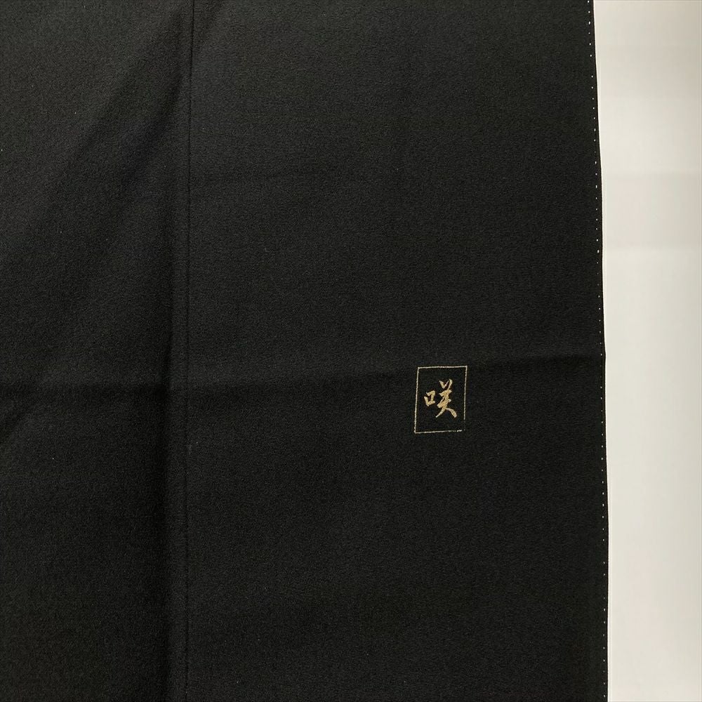 中古）黒留袖 黒 フォーマル 金駒刺繍 金彩 四季花 橋柄 唐草文様 袷 M