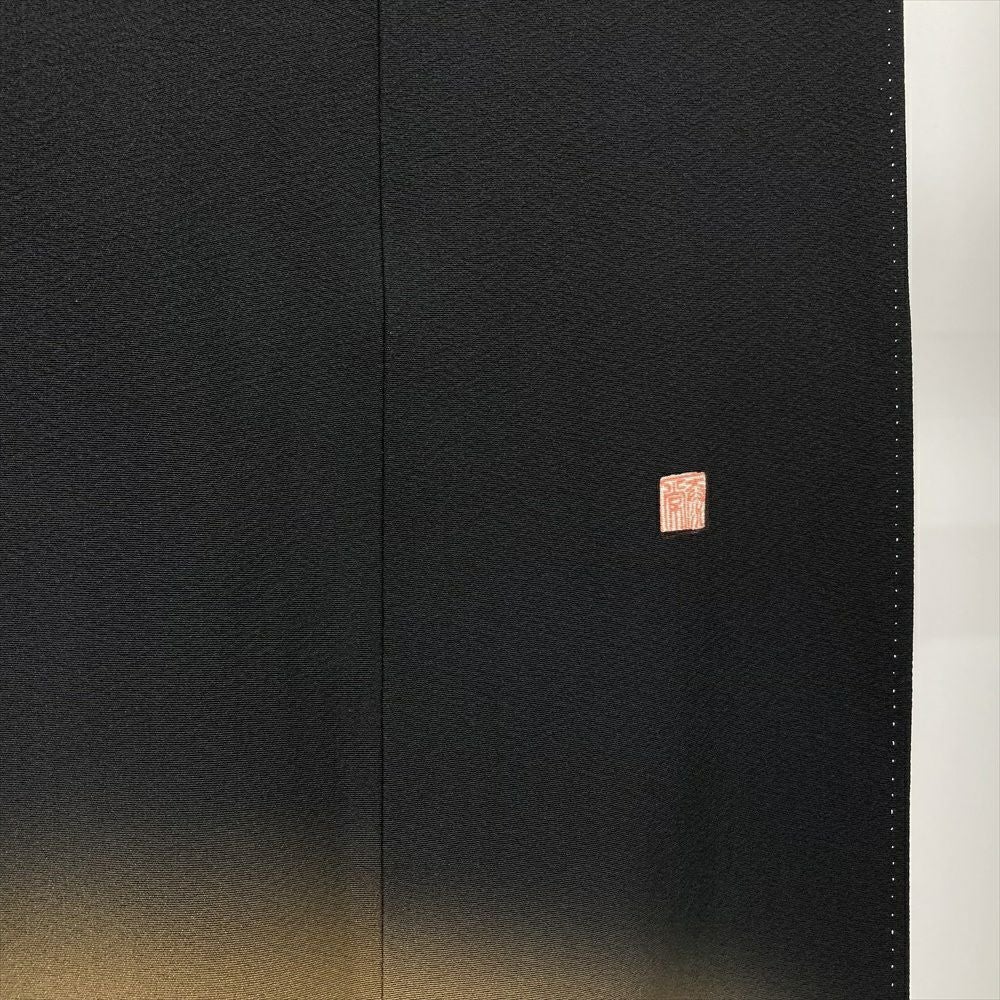 中古）黒留袖 黒 フォーマル 金彩 ラメ 鳳凰 笹柄に四季花 ぼかし