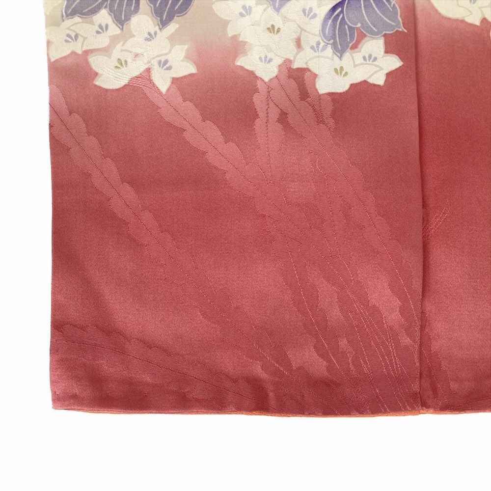 中古）振袖 ピンク 金彩 牡丹 四季の草花 ヴィンテージ 袷 S【身丈