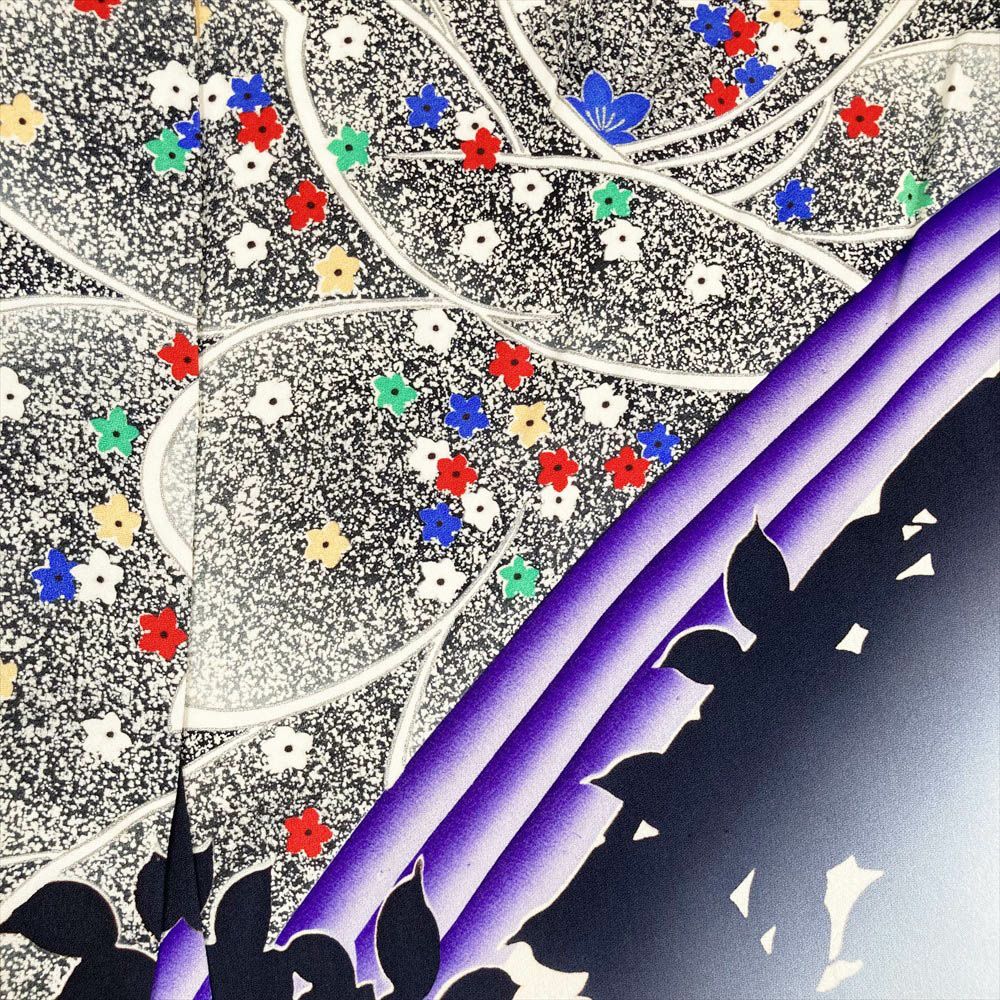 中古）振袖 水色 たたき染め 睡蓮 秋山庄太郎 袷 M【身丈】161.5cm【裄