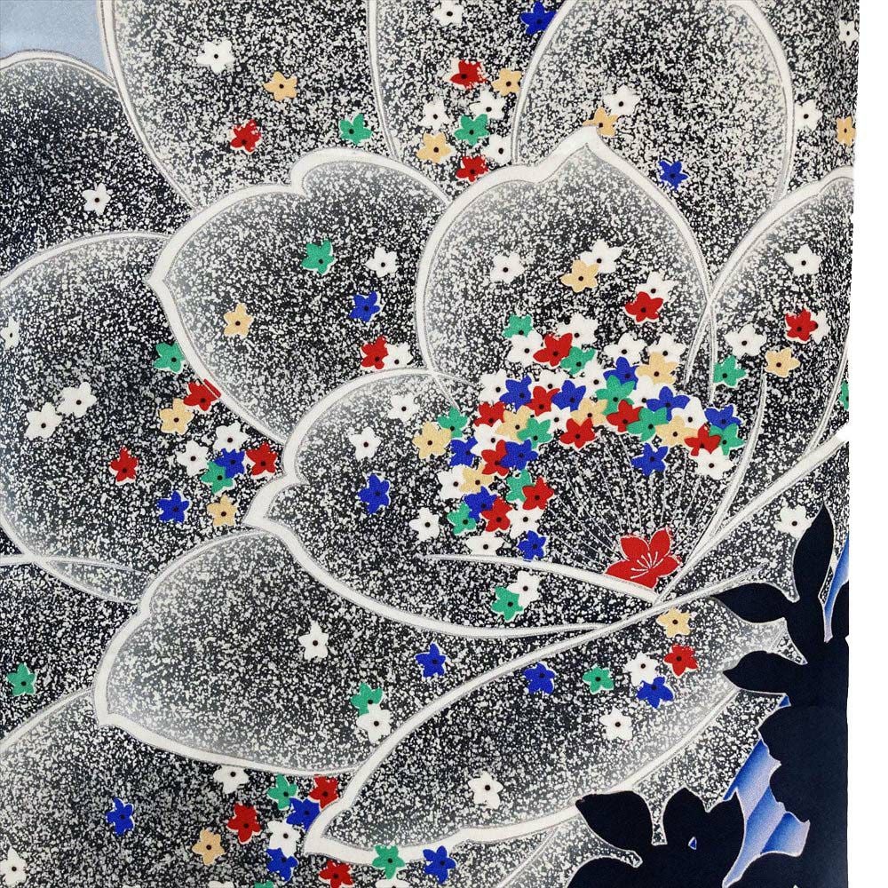 中古）振袖 水色 たたき染め 睡蓮 秋山庄太郎 袷 M【身丈】161.5cm【裄