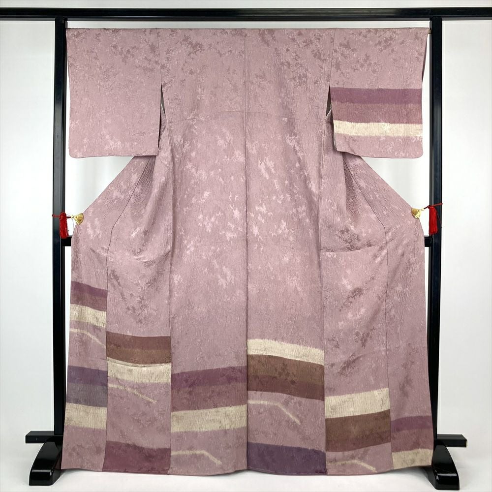 中古）訪問着 紫 ふくれ織り 絞り 染め分け 袷 L【身丈】165.5cm【裄丈