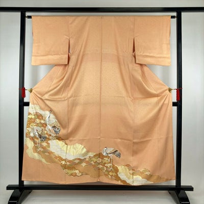 中古）色留袖 グレー フォーマル 金駒刺繍 金彩 友禅 四季花 流水紋 和 