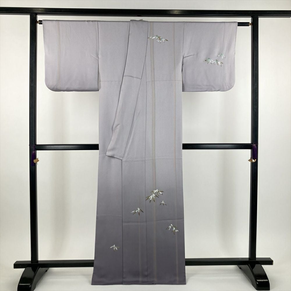 中古）訪問着 グレー セミフォーマル 金彩 笹 縦縞 袷 M【身丈】162.5