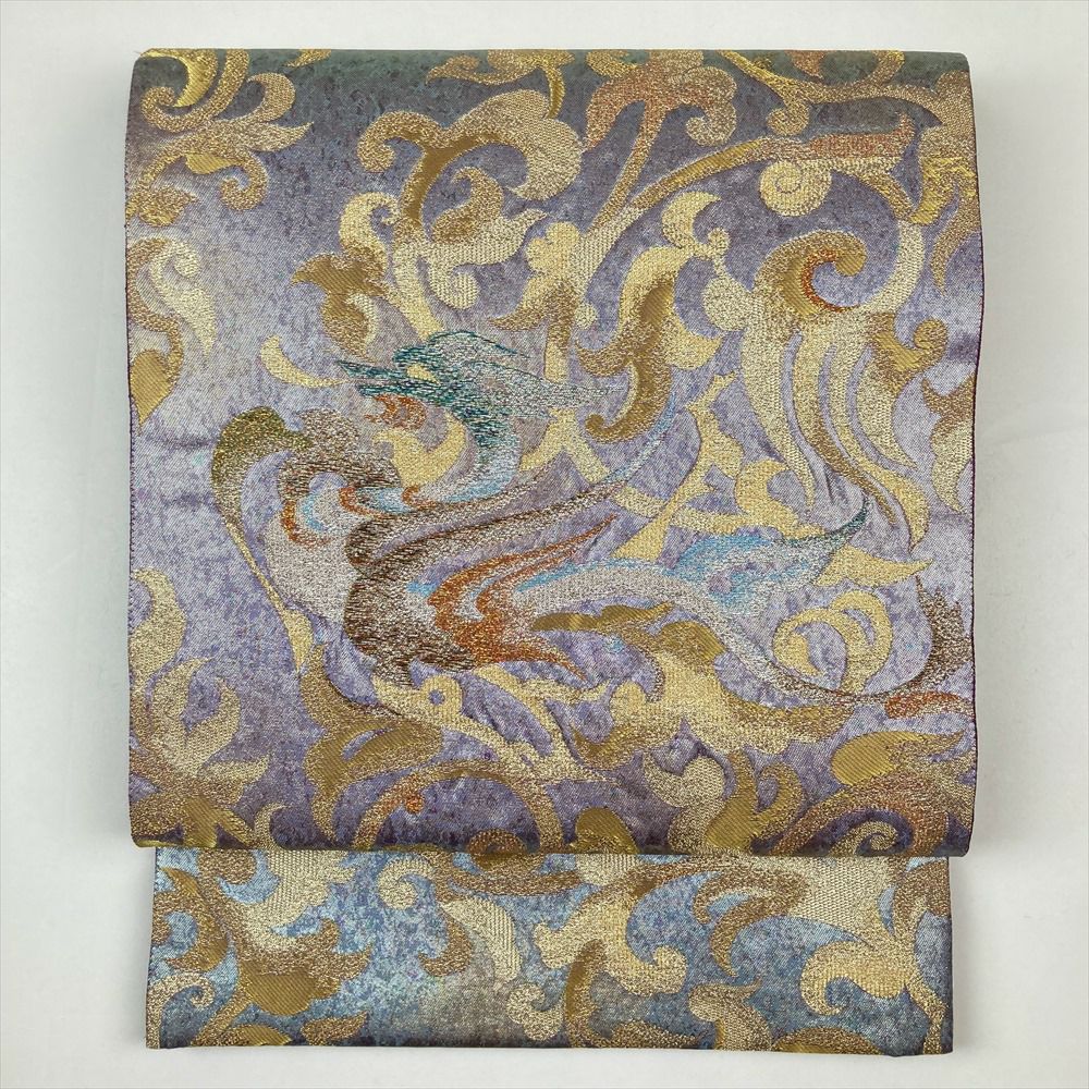 袋帯 中古 リサイクル 正絹 フォーマル セミフォーマル 六通 縦段模様 秋草 竹 青海波 紗綾形 金糸 多色 きもの北條 A1230-7 袋帯 中古 リサイクル 正絹 フォーマル セミフォーマル 六通 縦段模様