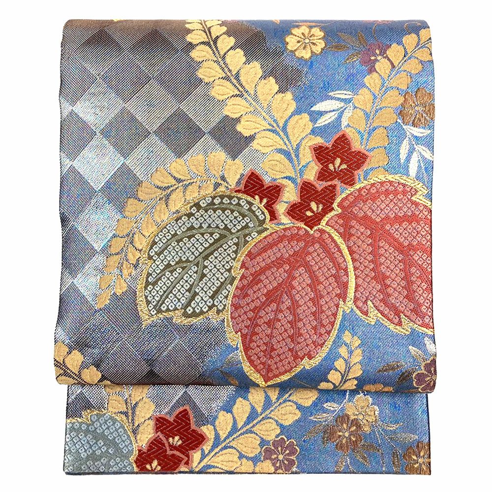 中古）袋帯 金 フォーマル セミフォーマル 六通 切箔 金糸 色糸 花の丸