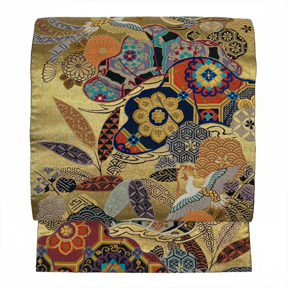 中古）袋帯 黒 金 フォーマル 金糸 松竹梅 四季花 正倉院柄