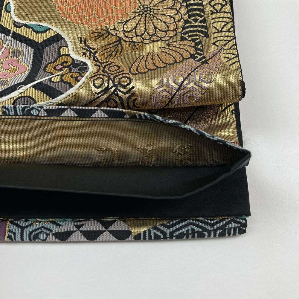 中古）袋帯 黒 金 フォーマル 金糸 松竹梅 四季花 正倉院柄