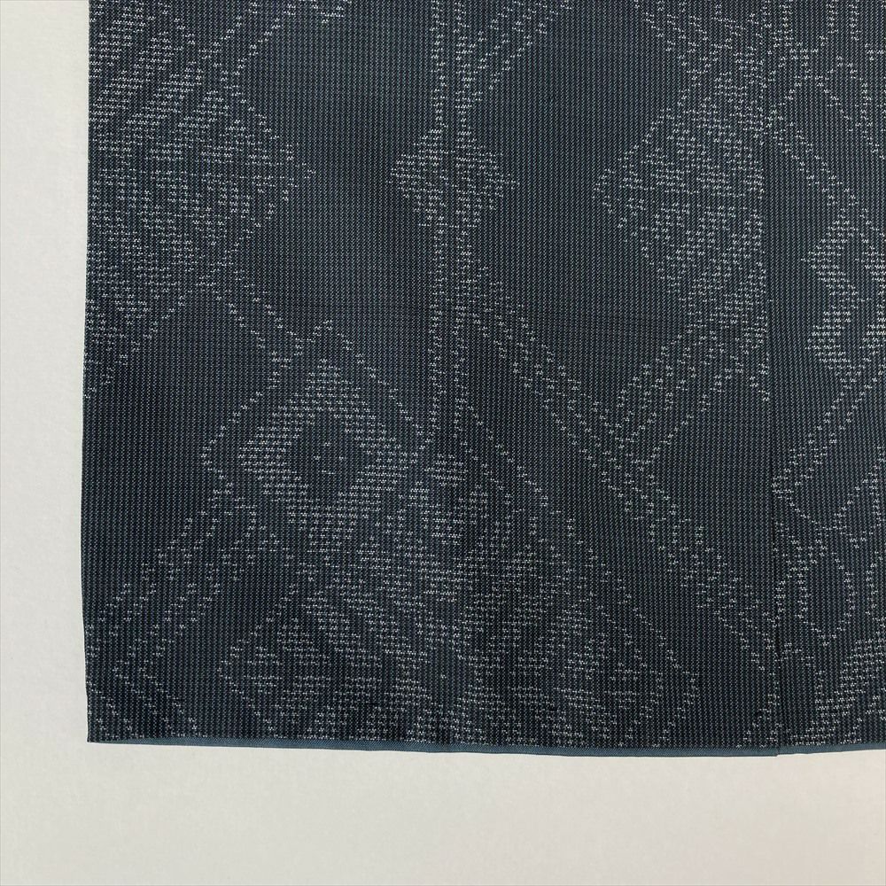 中古）大島紬 紺 カジュアル 蜀江文 幾何学文様 横双 袷 S【身丈