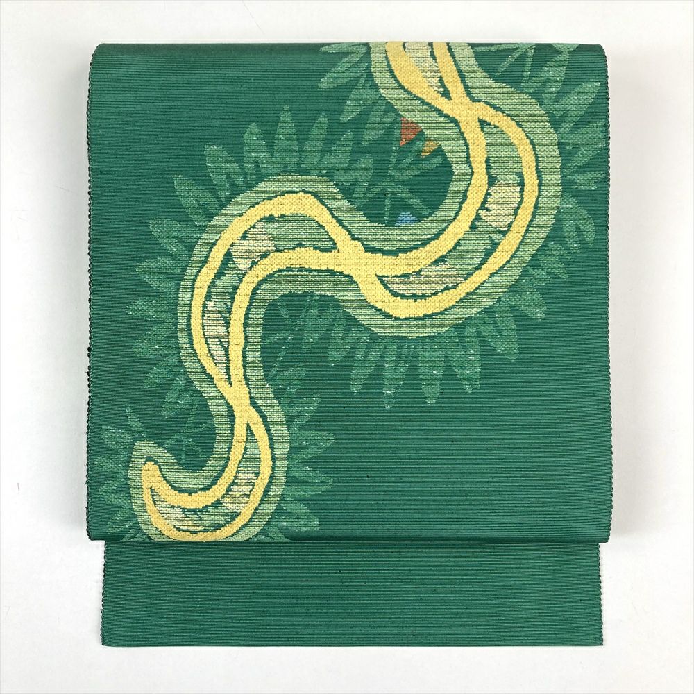 名古屋帯 緑色 紅葉柄 松葉仕立て 麻 夏帯 カジュアル 美品 美品】 名古屋帯 秀品 夏帯 羅 八寸名古屋帯 松葉仕立て トンネル