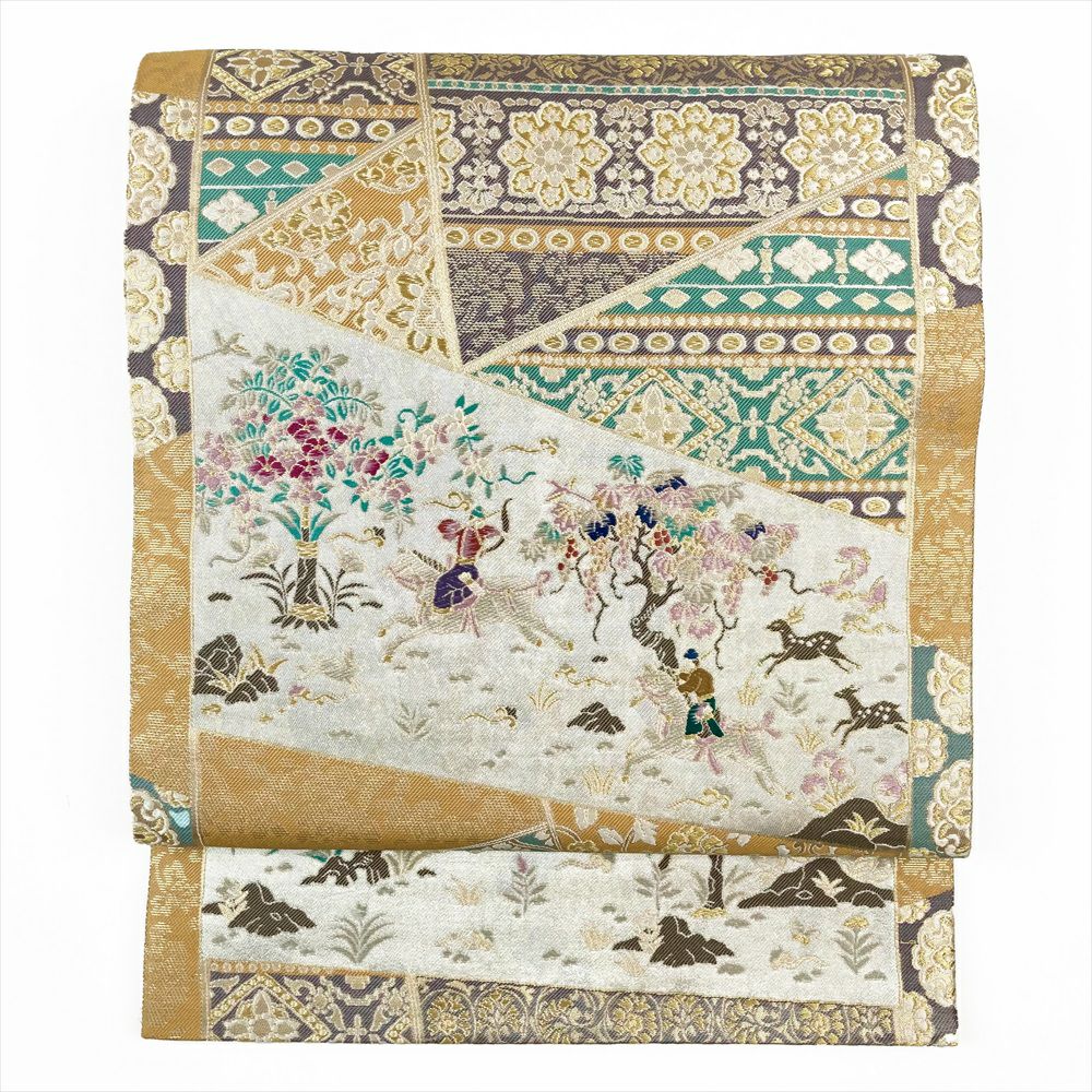 中古)袋帯 金 フォーマル 六通 金糸 菱取り 鳳凰 花喰い鳥 華文 中古)袋帯 金 フォーマル 六通 金糸 菱取り 鳳凰 花喰い鳥 華文