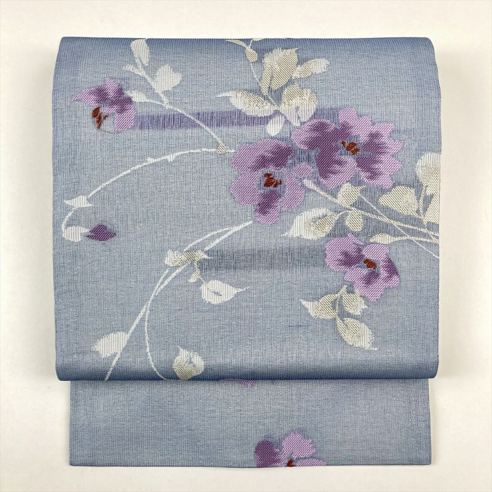 中古）九寸名古屋帯 オレンジ地 名古屋立て 金糸 花丸 蝶