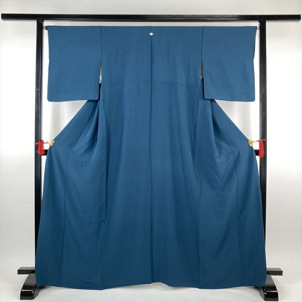ち*よ様 新品　美品　袷　紋付　縮緬　色無地　フルセット　身丈156 裄丈66 中古） 色無地 ブルーグレー カジュアル セミフォーマル 縮緬 袷 絹