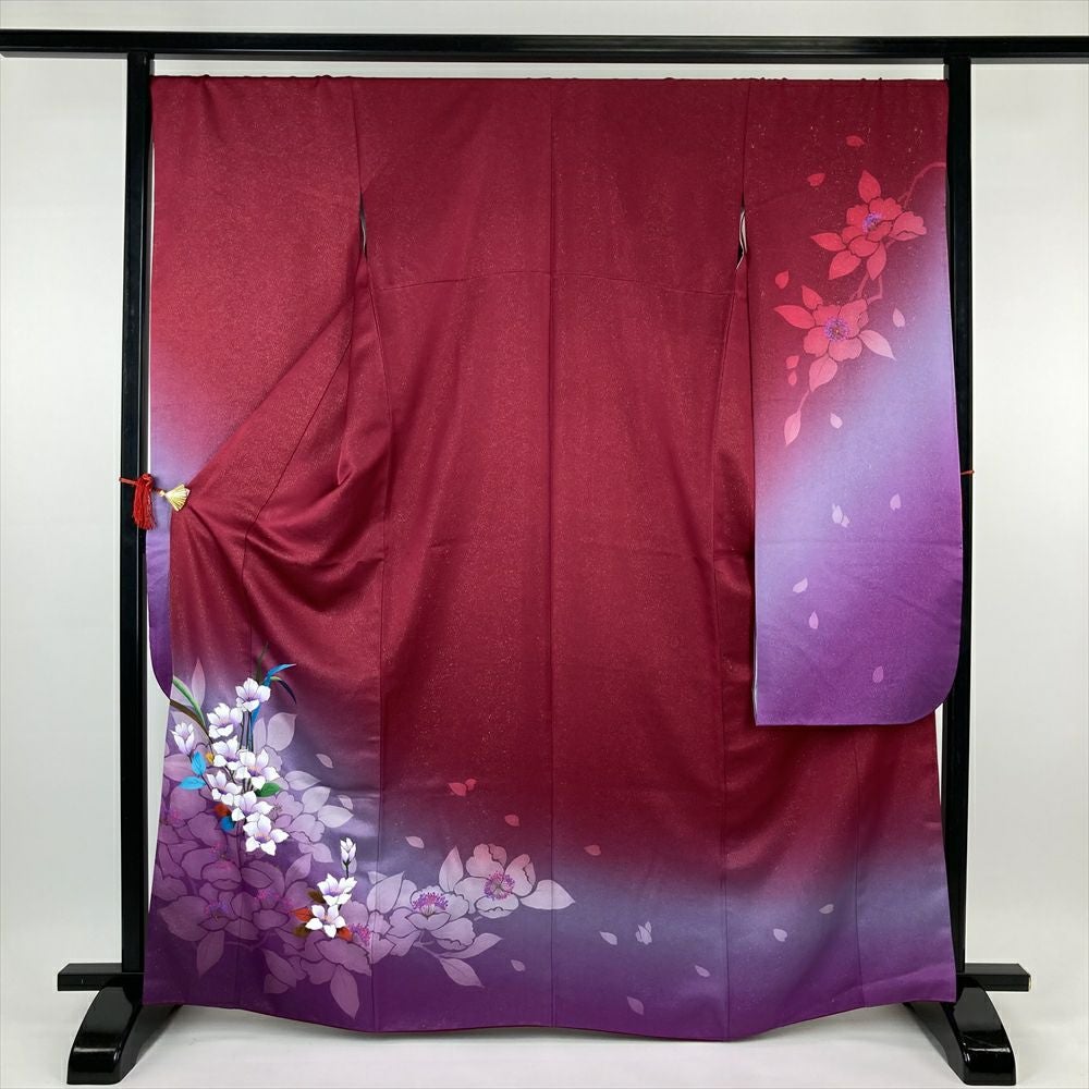 中古）振袖 ローズ フォーマル 金通し ぼかし染め 花 シルエット 袷 M