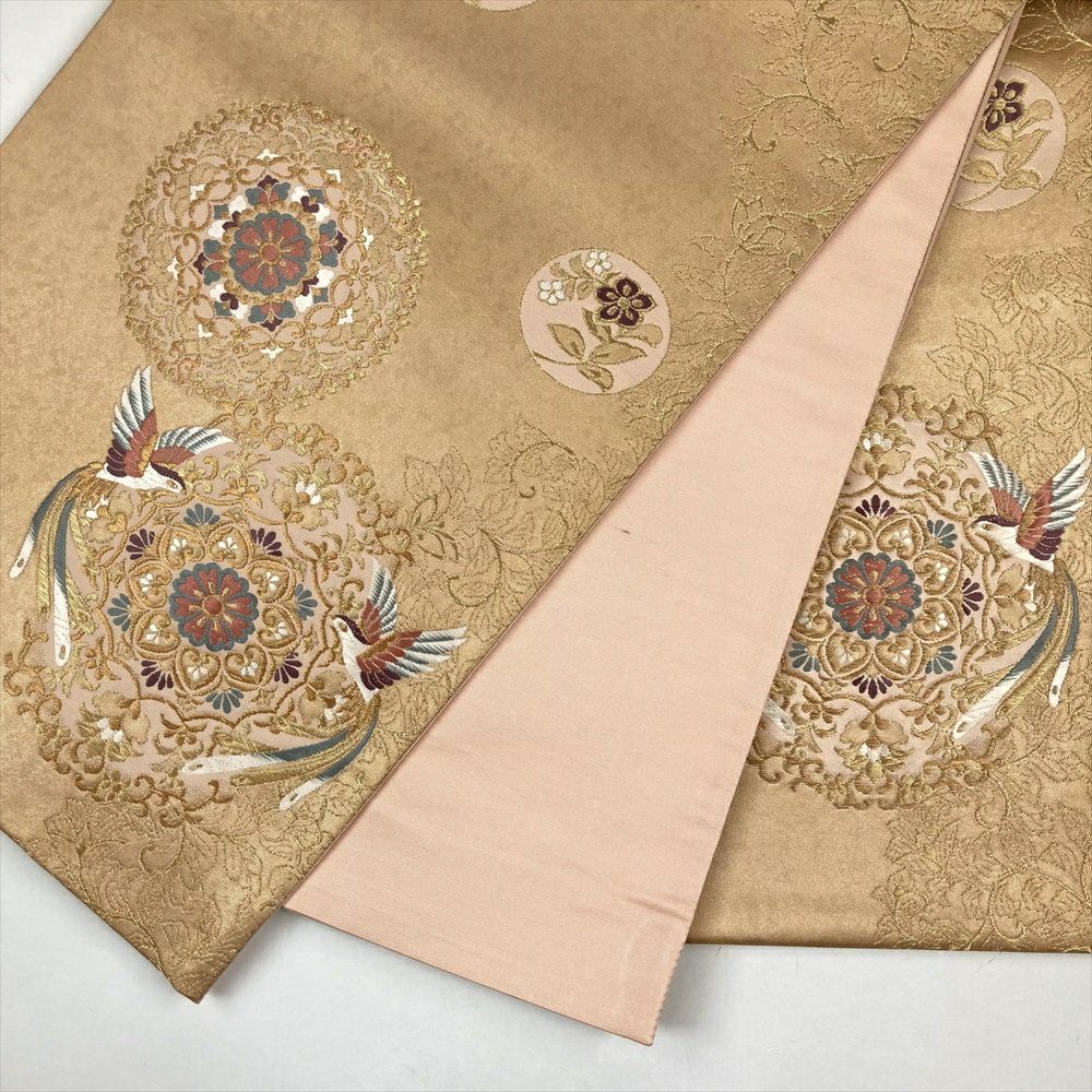 中古)袋帯 金 フォーマル セミフォーマル 六通 華文 鳥 蔓花 オリエンタル 中古)袋帯 金 フォーマル セミフォーマル 六通 華文 鳥 蔓花 オリエンタル