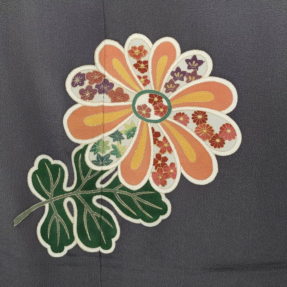 中古）訪問着 グレー フォーマル セミフォーマル 一つ紋 ちりめん 金駒