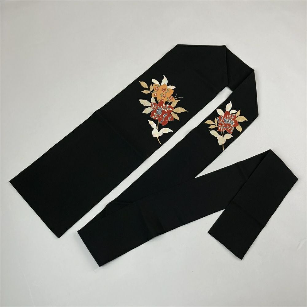 名古屋帯 中古 塩瀬 作家物 落款 花の図 黒色 多色 A842-11 名古屋帯 中古 塩瀬 作家物 落款 花の図 黒色 多色 A842-11の通販 by