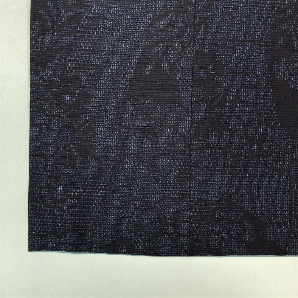 中古）紬 紺 カジュアル 亀甲 立涌 花 雲 袷 M【身丈】162.5cm【裄丈